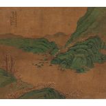 Two silk paintings depicting landscapes, 19th century Japan