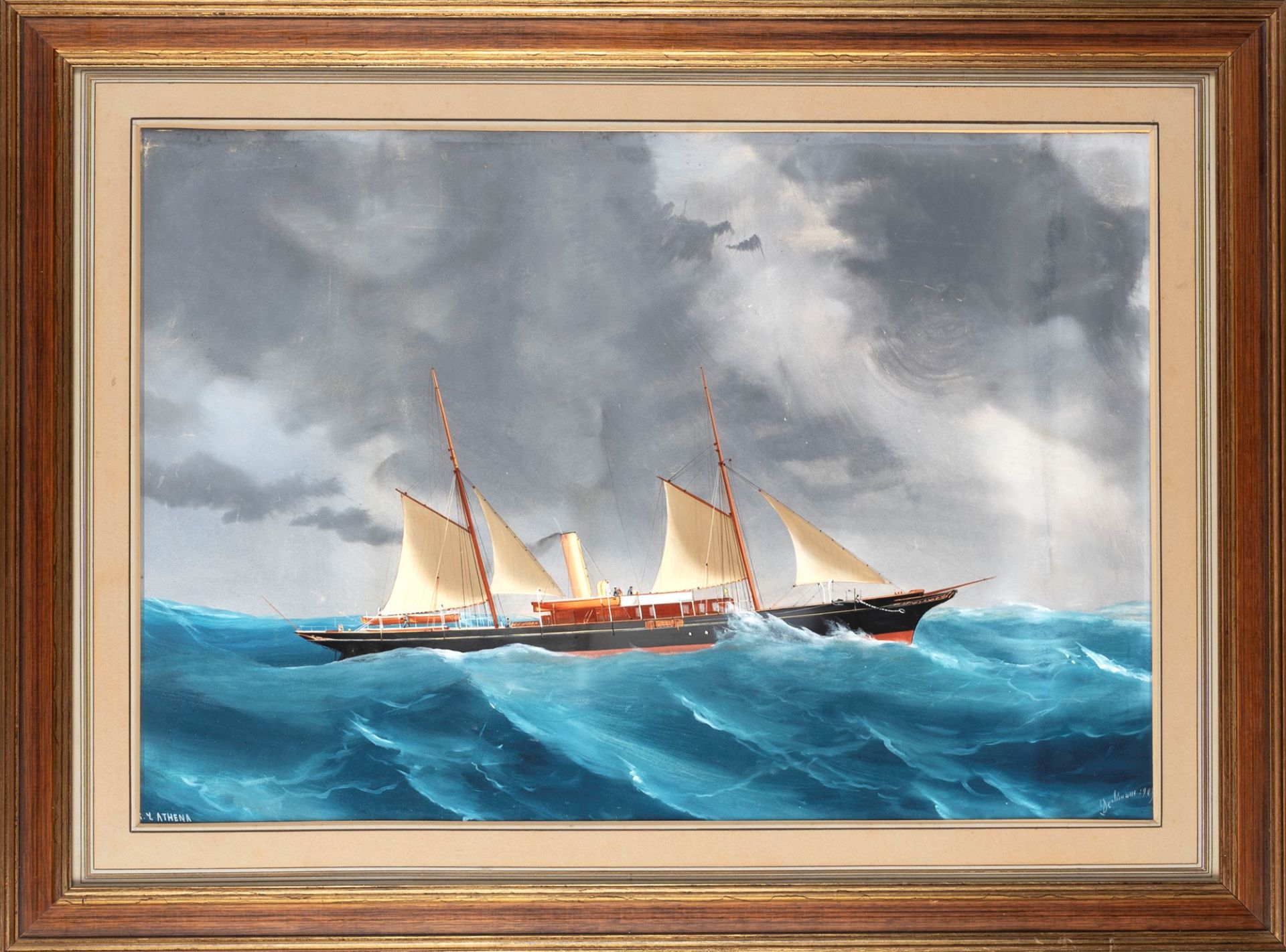 Antonio De Simone (Napoli 1851-1907) - steam yacht 'S.Y.ATHENA' sailing in the Gulf of Naples - Image 2 of 3