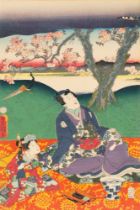 Utagawa Kunisada (1786-1865) - Lot consisting of two woodcuts, Japan, Meiji period