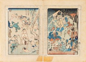 Two woodcuts by Kawanabe Kyōsai from the series "One Hundred Pictures by Kyôsai", Japan meiji period