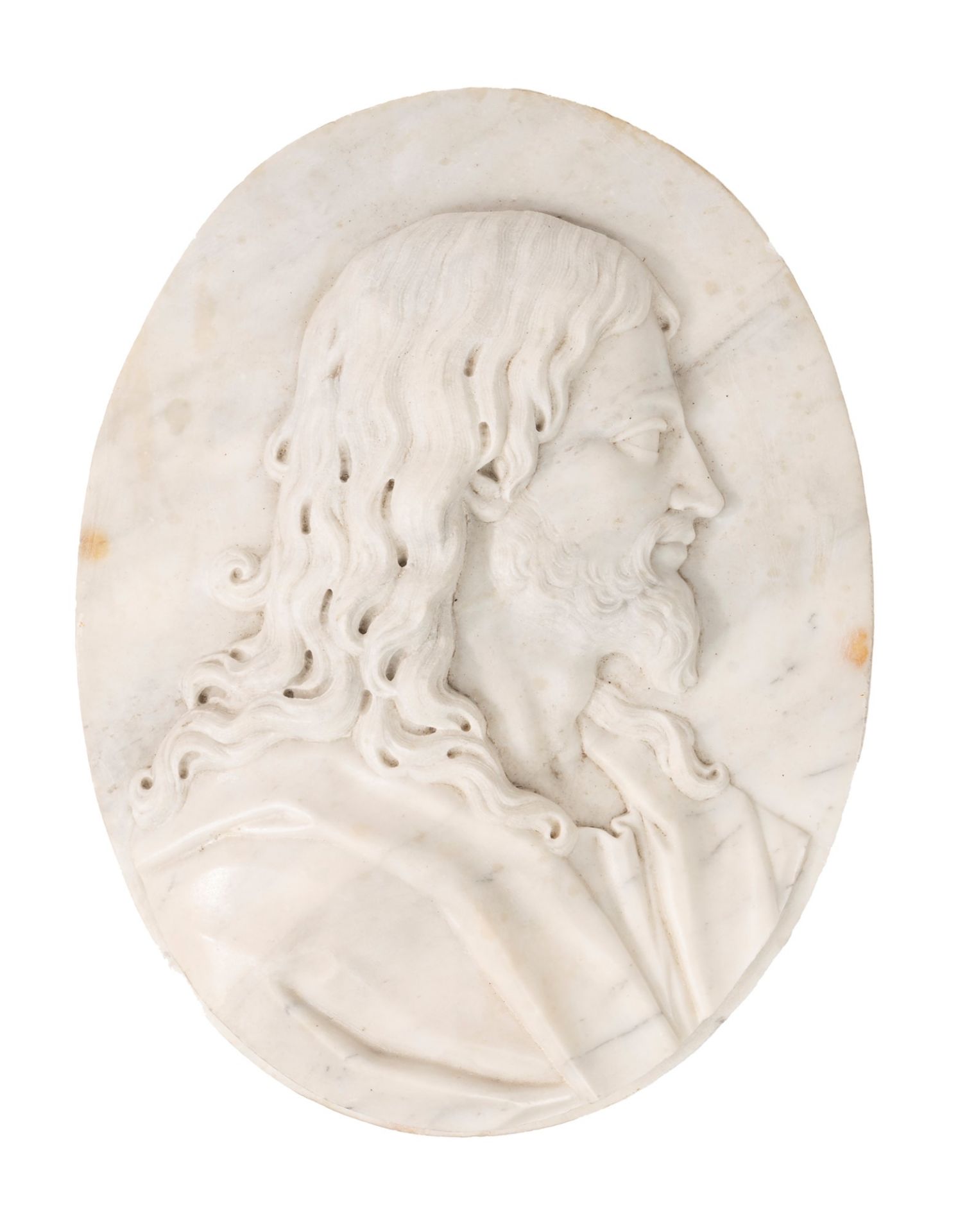Marble bas-relief depicting a bust of Christ in profile, 19th century