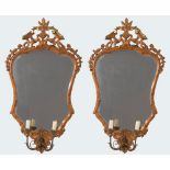 Pair of mirrors with candle holders in carved, gilded and lacquered wood, 18th century