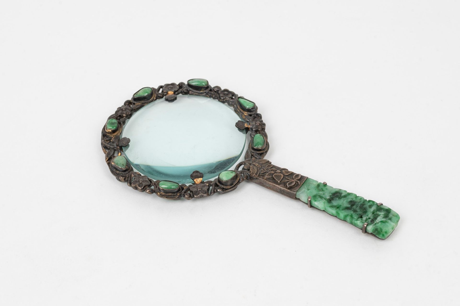 lens in silver, jade and semiprecious stones, China, 20th century