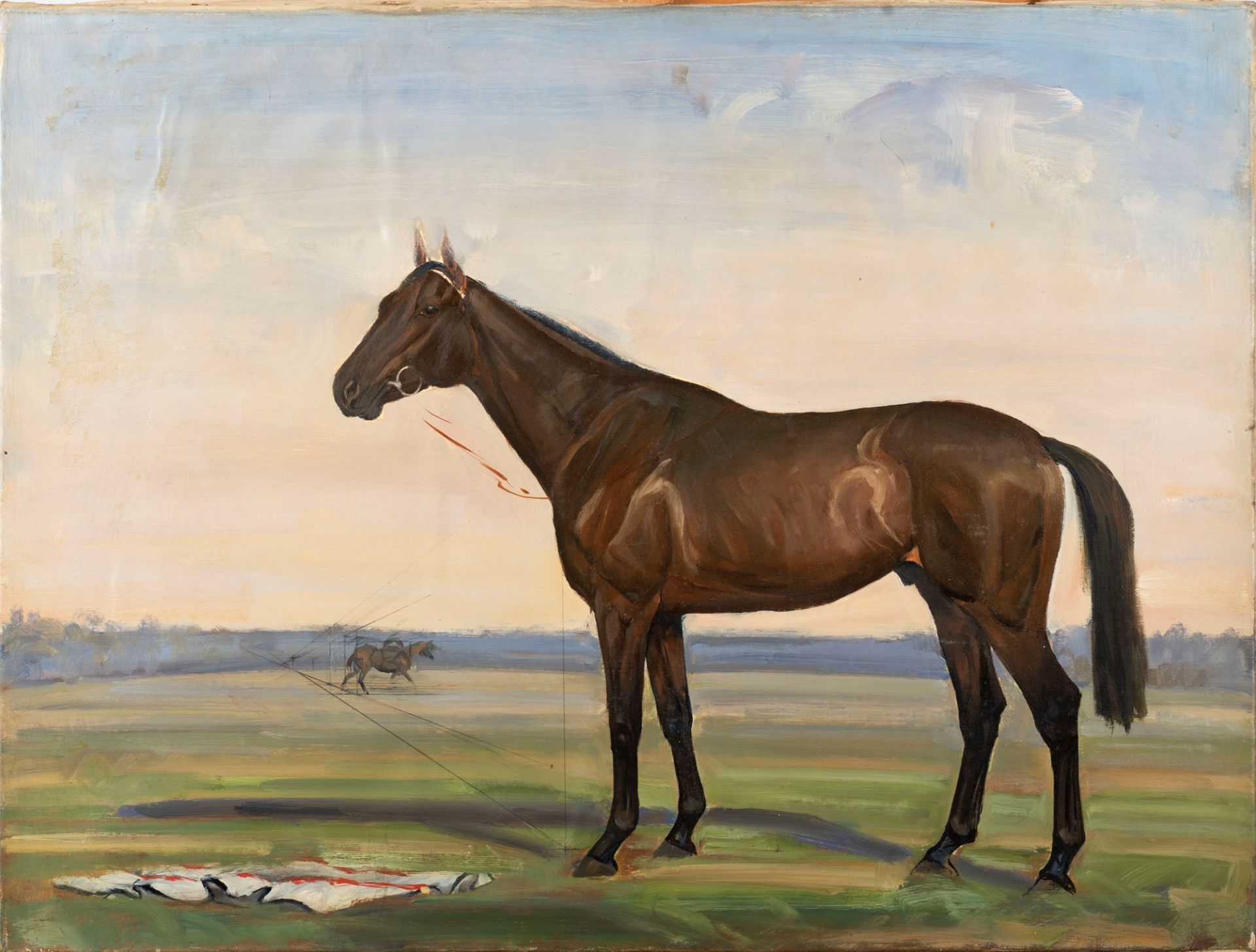 French school, beginning XX century - Bay horse in a landscape