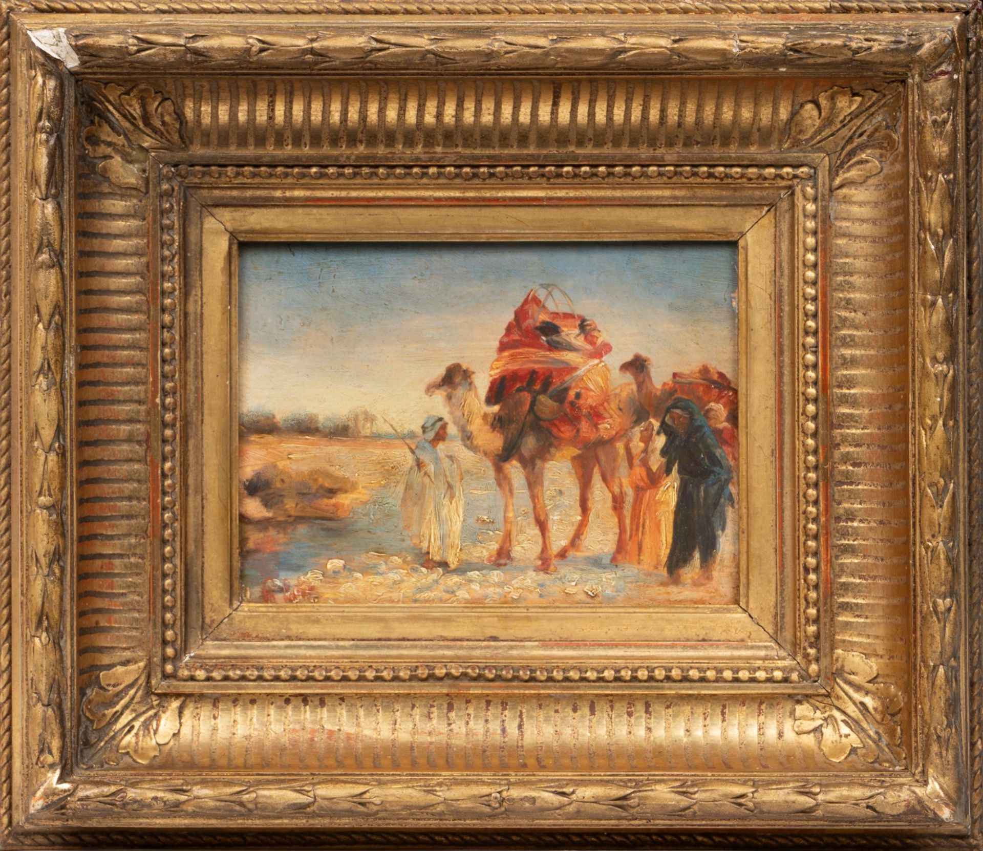 European school end of XIX century - Orientalist landscape with Bedouins and camels - Image 2 of 3