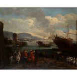 Italian school (Central), XVII century - Marina with knights on the shore