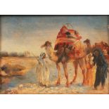 European school end of XIX century - Orientalist landscape with Bedouins and camels
