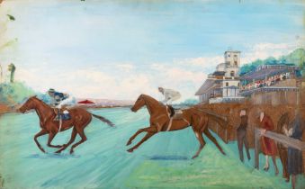 French school, beginning of XX century - Hippodrome with horse racing