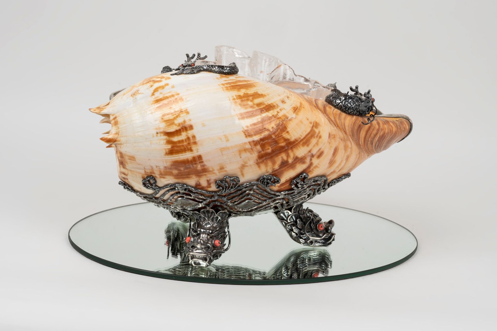Large and important centerpiece in shell and 925 silver, 20th century - Image 2 of 7