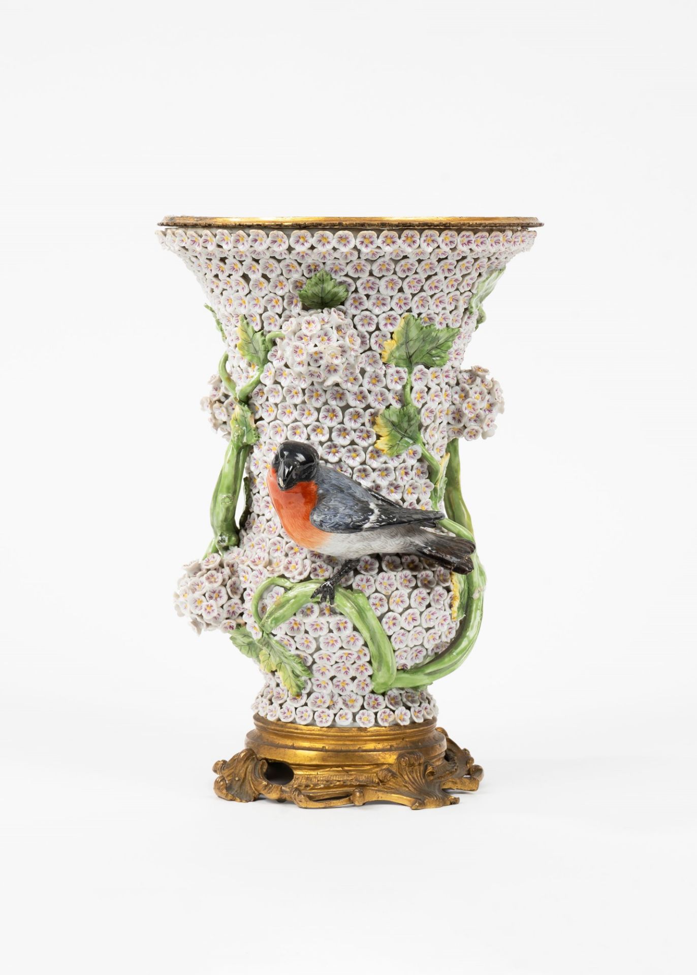 Schneeballen vase on a gilded bronze base, Meissen manufacture, 19th century