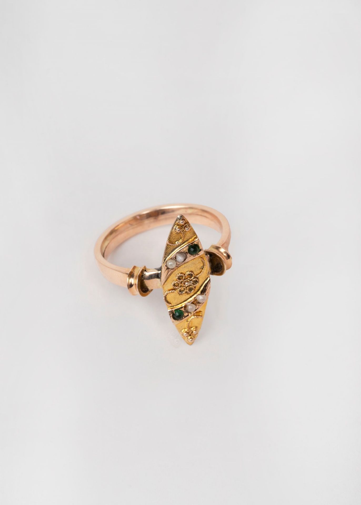 9k rose gold ring with collins and semiprecious stones, 20th century