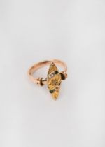 9k rose gold ring with collins and semiprecious stones, 20th century