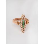 9k rose gold ring with pearls and semiprecious stones, 20th century