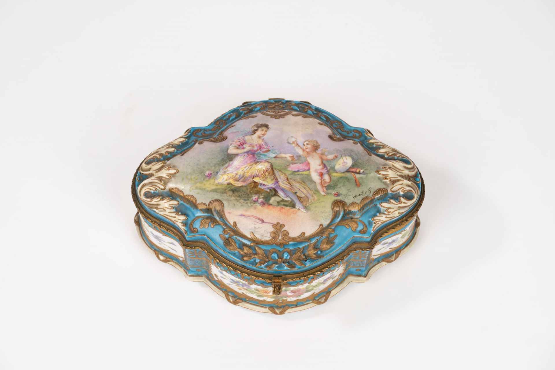 Polychrome porcelain box with gilded bronze finishes, Sevres manufacture, late 19th century