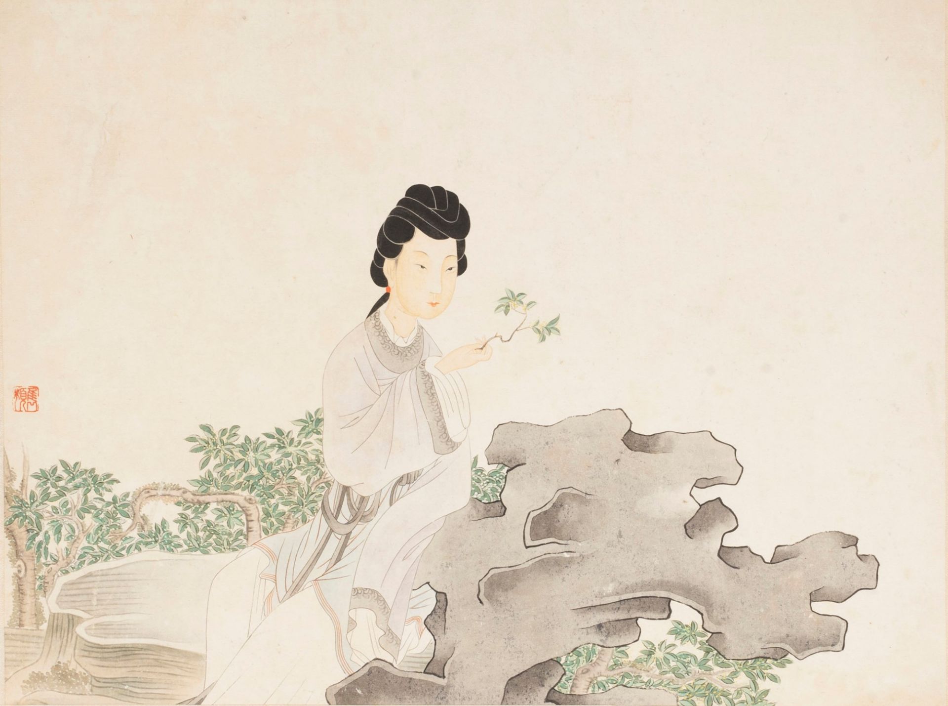 Lot consisting of three paintings with figures, China, 19th century