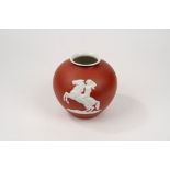 Red Rosenthal porcelain vase with biscuit bas-relief depicting an Amazon, 1950s