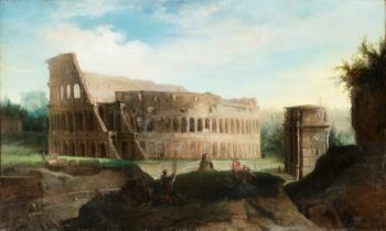 Italian school, XIX century - View of the Colosseum with the Arch of Constantine