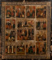 Icon depicting the twelve great feasts of the Orthodox liturgical year, 19th-20th centuries