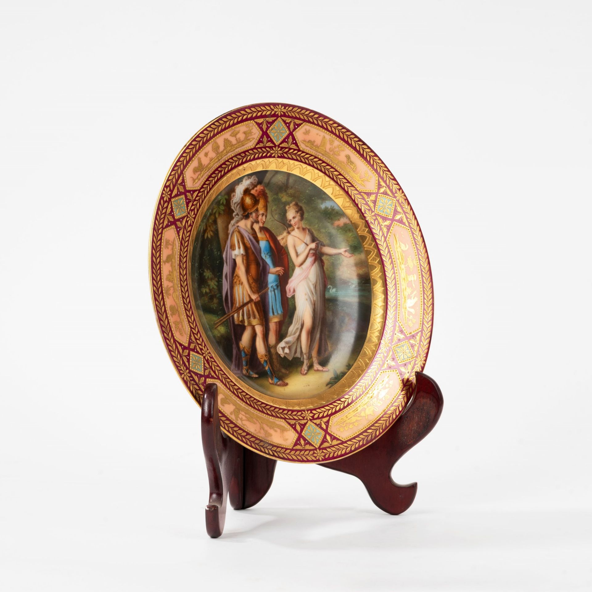 Polychrome porcelain plate representing Aeneas on the road to Carthage, Vienna, 19th century