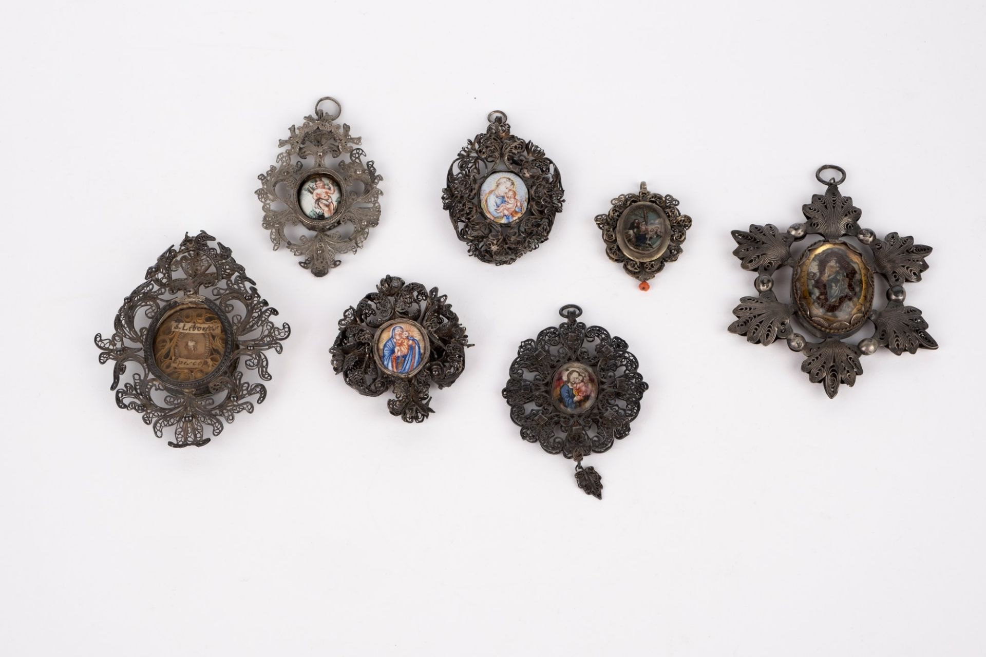 Seven silver filigree pendants, Sicily, 18th-19th centuries