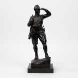 Dark patina bronze sculpture depicting a soldier from the Guardia di Finanza, early 20th century