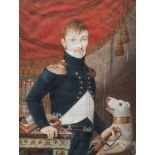 Italian school, beginning of XIX century - Portrait of a young officer with dog