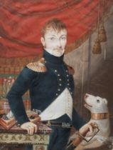 Italian school, beginning of XIX century - Portrait of a young officer with dog