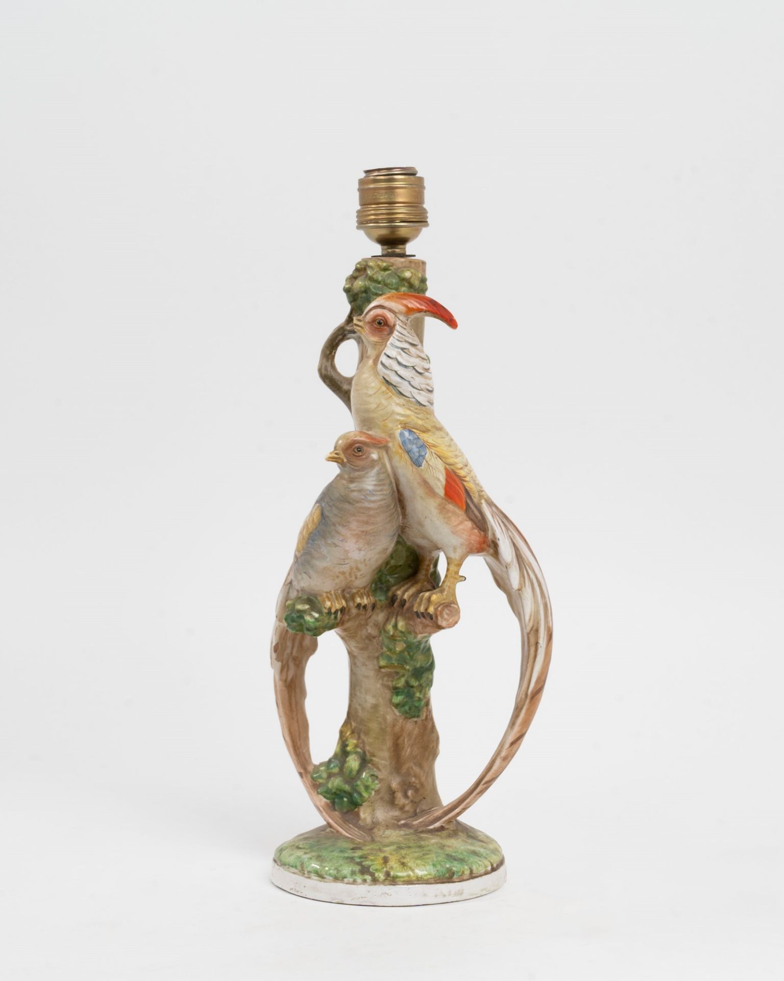Ugo Zaccagnini - Polychrome ceramic lamp depicting parrots, 20th century