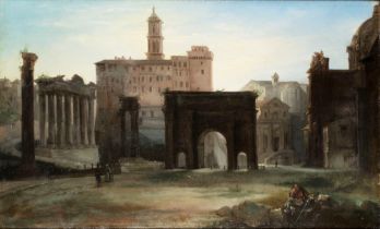 Italian school, XIX century - View of the Capitoline Hill from the Roman Forum