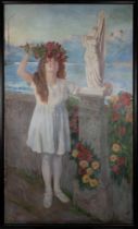 Silvio Barbieri (Massenzatico 1896-Parma 1973) - Little girl with flower wreath on a terrace