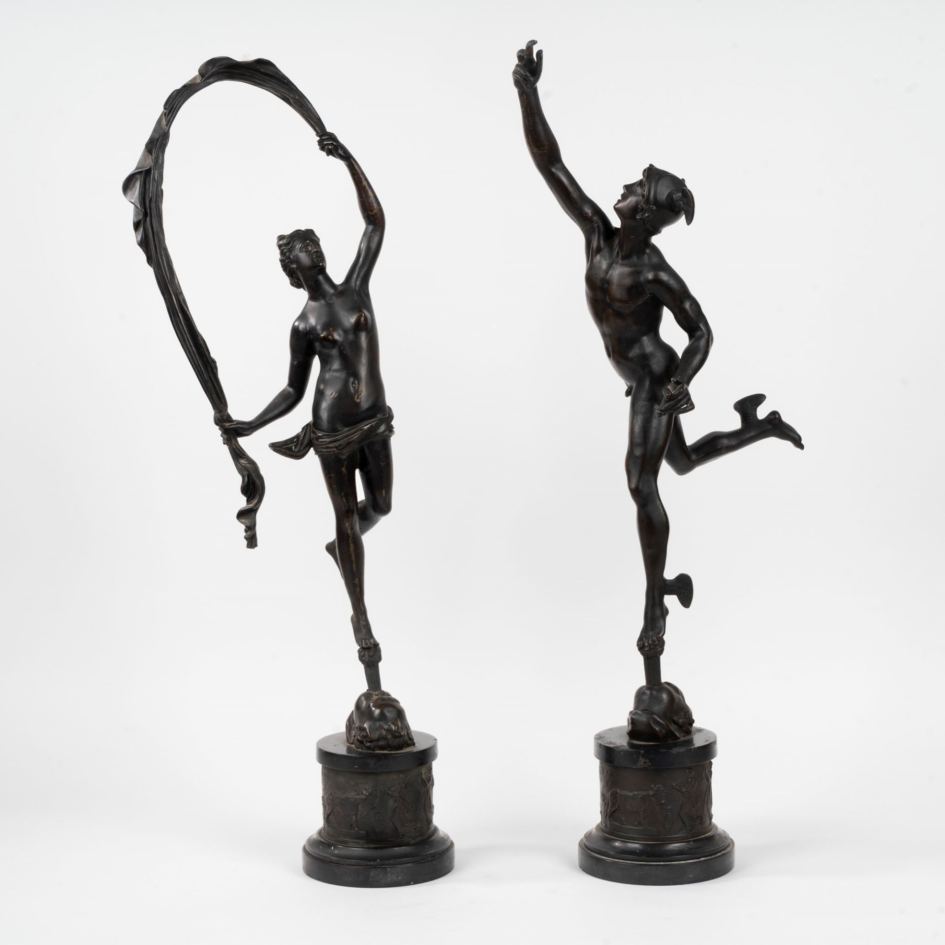 Two bronze sculptures depicting Mercury and Fortune, after Giambologna, 19th century