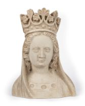 French school - Sandstone sculpture depicting a bust of the crowned Madonna