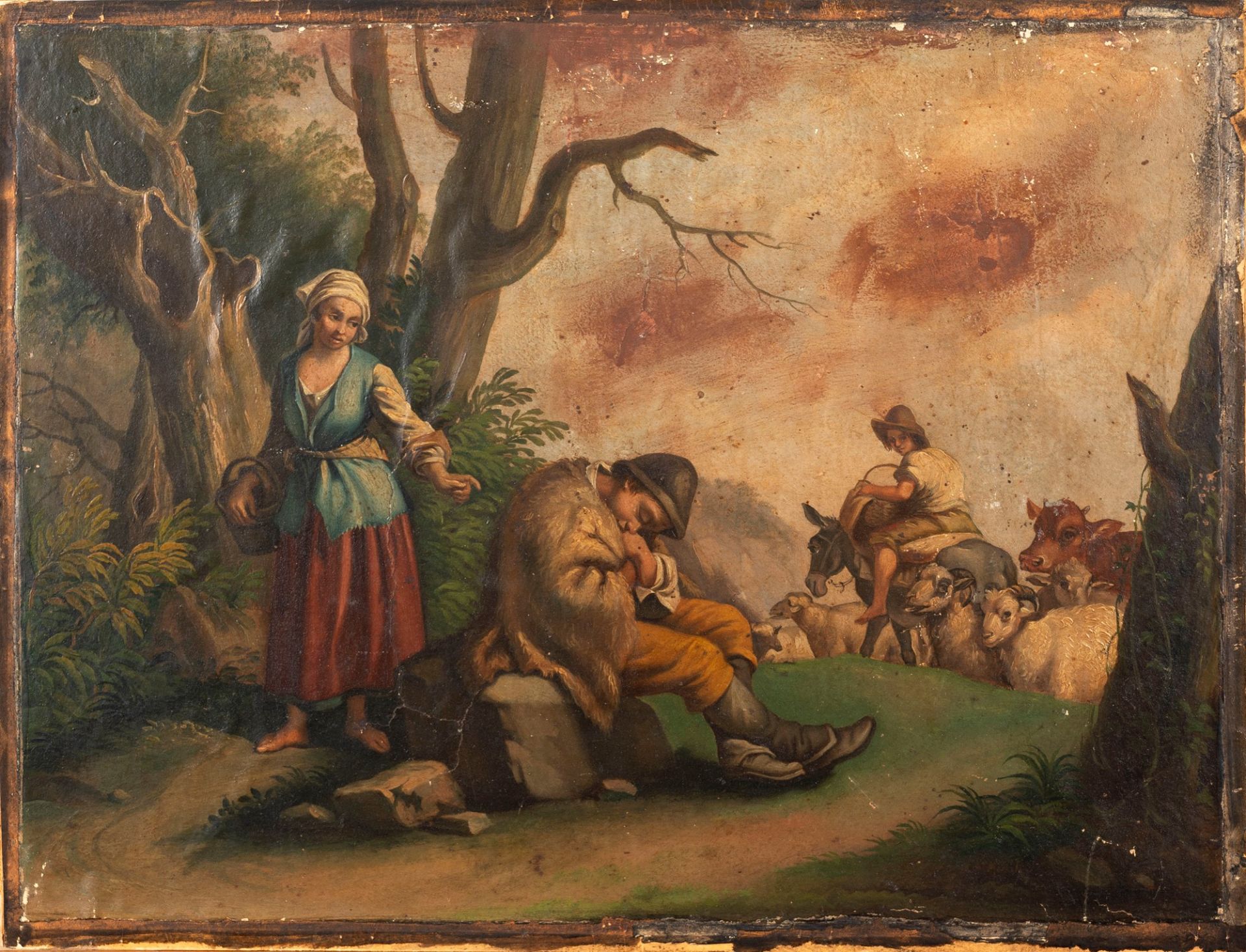 Italian school (Northern), XVIII century - Rural landscape with shepherds at rest