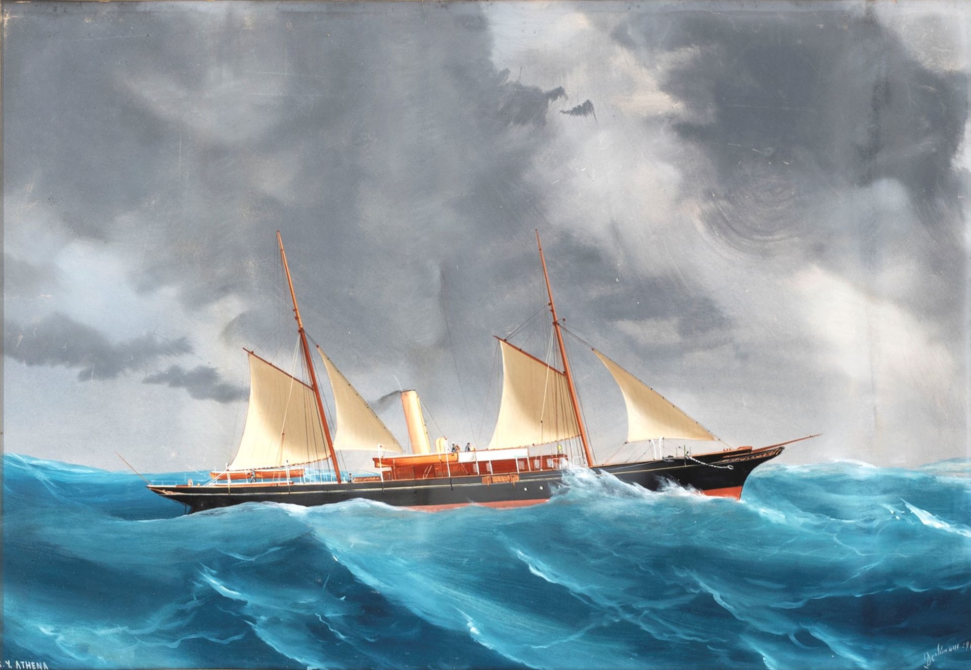Antonio De Simone (Napoli 1851-1907) - steam yacht 'S.Y.ATHENA' sailing in the Gulf of Naples