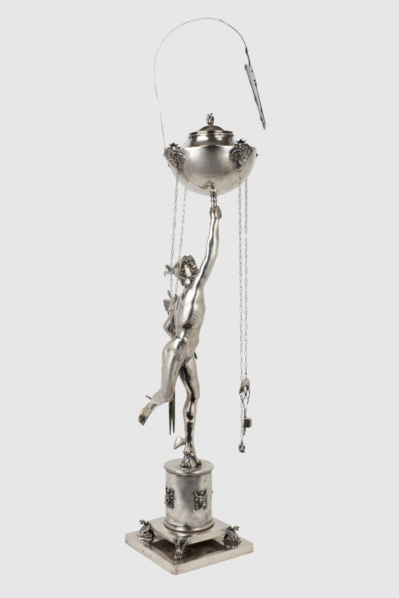 Roman silver oil lamp representing Mercury, by Giambologna, 20th century