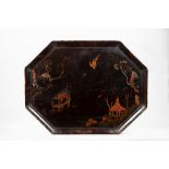 Octagonal tray in chinoiserie lacquered wood, 19th century