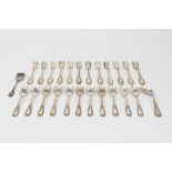 Lot consisting of thirteen teaspoons and twelve silver forks