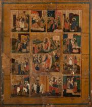 Icon depicting the twelve great feasts of the Orthodox liturgical year, 19th century