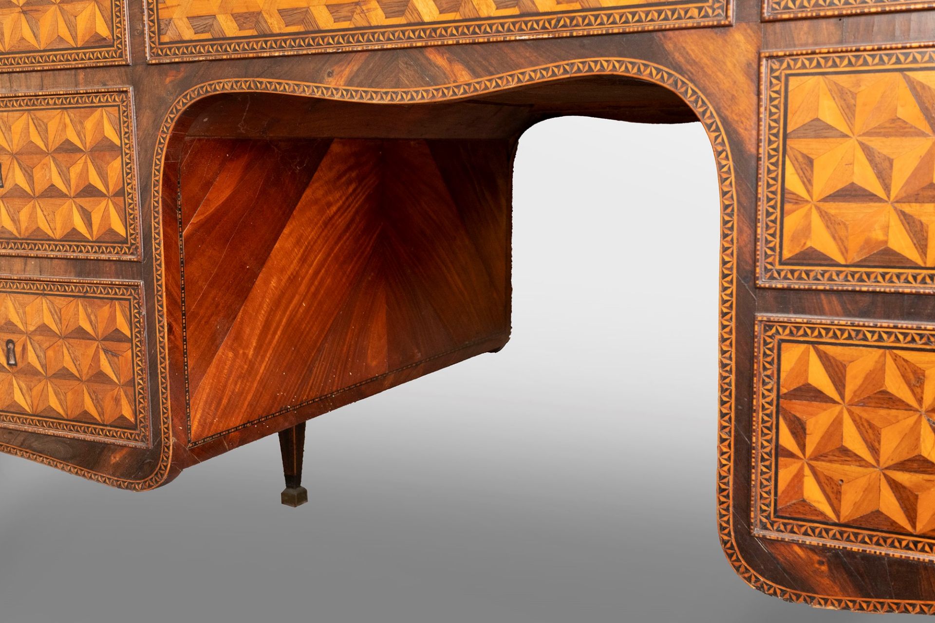 Exceptional Louis XVI center desk inlaid in various essences with geometric motifs, Northern Italy, - Image 21 of 22