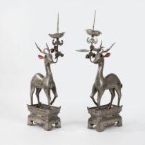 Pair of oriental metal deer, 19th-20th centuries