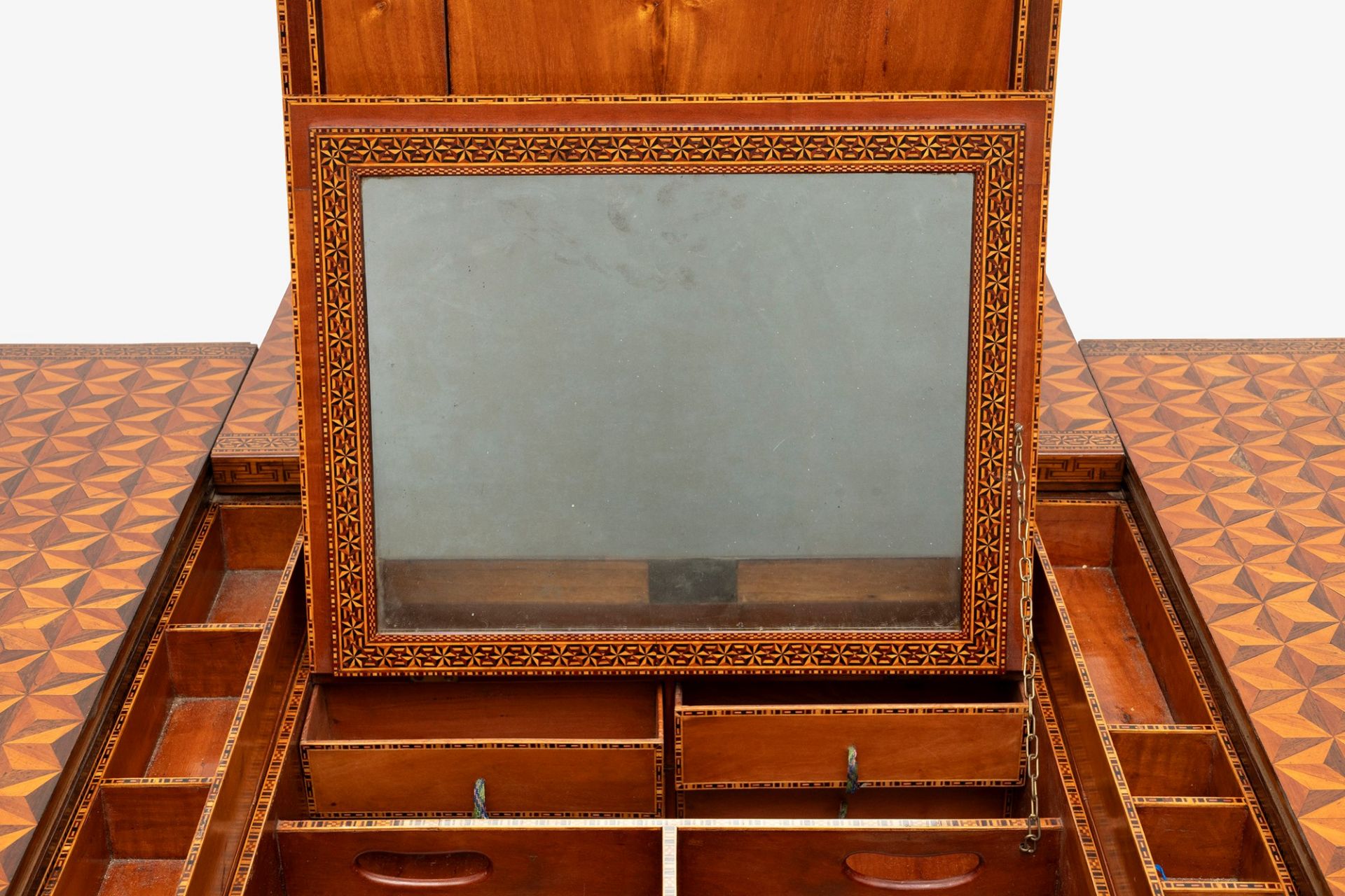 Exceptional Louis XVI center desk inlaid in various essences with geometric motifs, Northern Italy, - Image 10 of 22