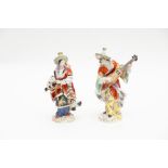 Pair of polychrome porcelain sculptures depicting the Malabar Musicians, Meissen manufacture, 20th c