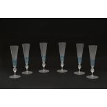Set of six Murano glass flutes, 1950s