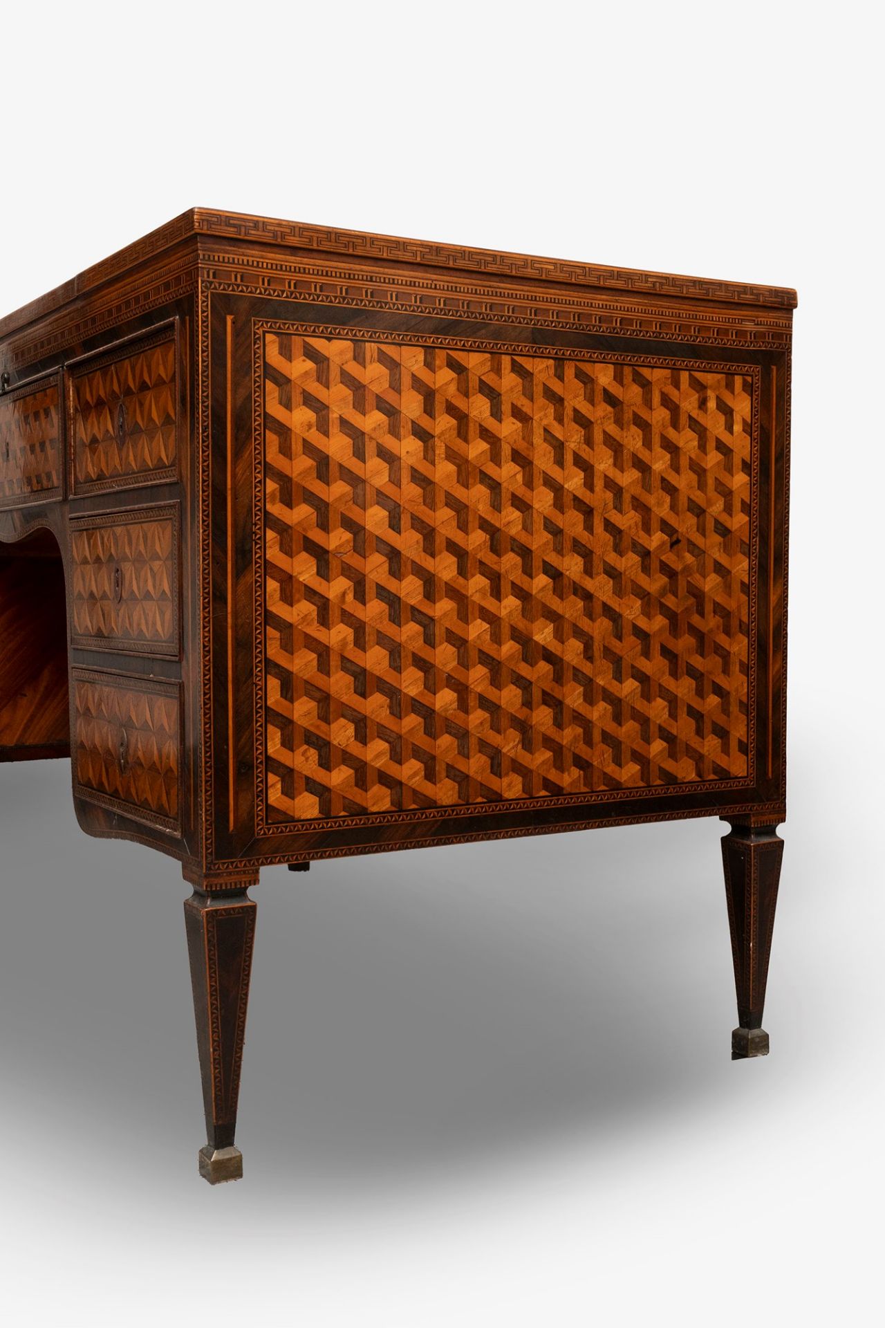 Exceptional Louis XVI center desk inlaid in various essences with geometric motifs, Northern Italy, - Image 20 of 22