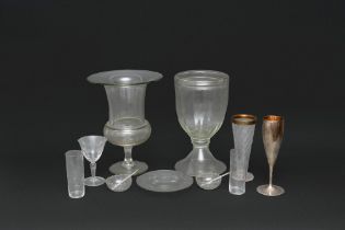 Lot consisting of eleven glass objects and one silver object, 20th century