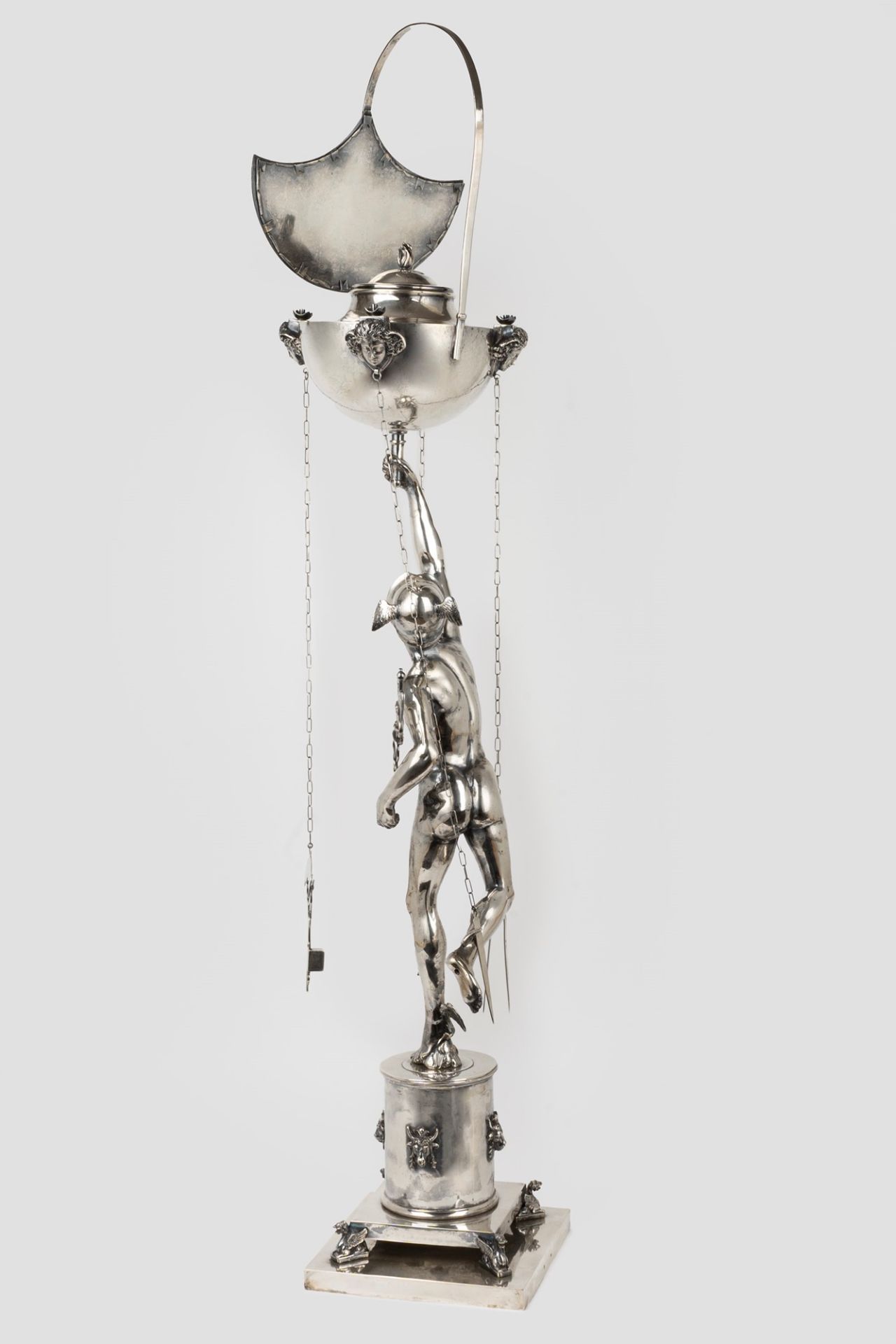 Roman silver oil lamp representing Mercury, by Giambologna, 20th century - Image 2 of 6
