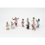 Concertino composed of nine polychrome porcelain sculptures representing musician monkeys, Meissen m