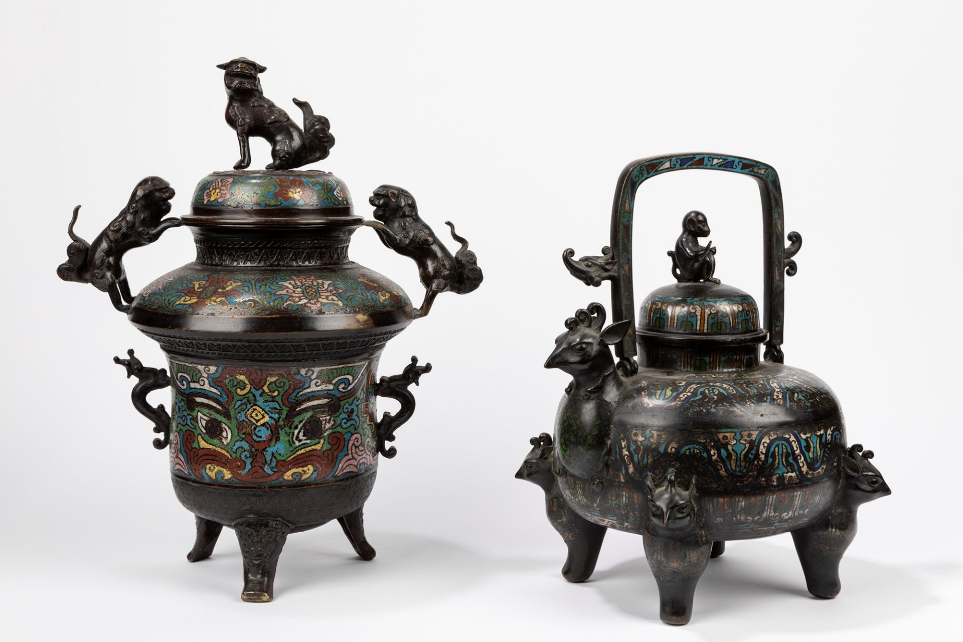 Two bronze and enamel censers, Japan, early 20th century
