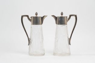 Two silver and crystal pourers, Turin, early 20th century