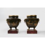 Pair of potiches in metal and gilded bronze decorated with chinoiserie, 18th-19th centuries
